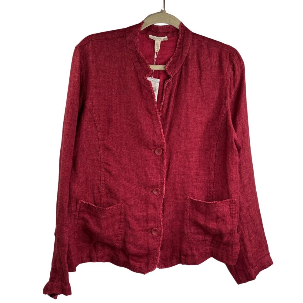 Eileen Fisher 100% Organic Linen Serno Raw Hem Jacket Size PL Red NWT $298